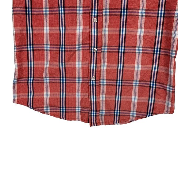 True Rock Plaid Shirt Size M Beach Rust Chest Pocket Short Sleeve Norm Gorp - Picture 4 of 12